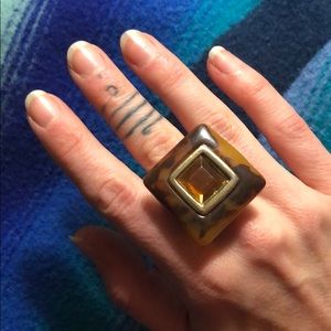 Tortoise Style Amber Gem Ring